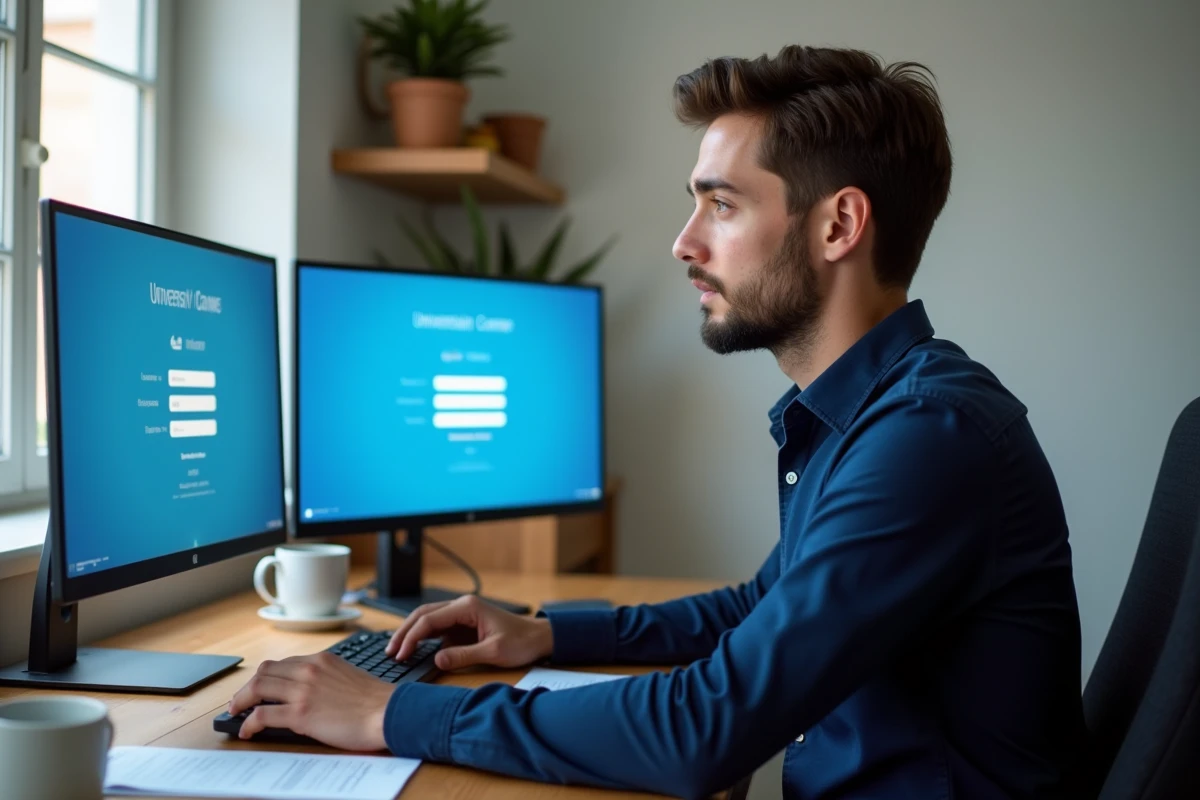 Étudiant accédant à son espace numérique de travail UGA depuis son bureau à domicile