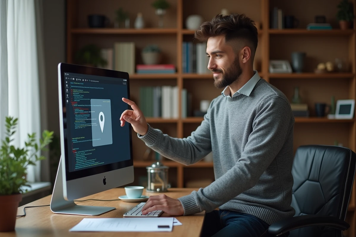 Jeune homme fermant une application de coffre numérique à domicile