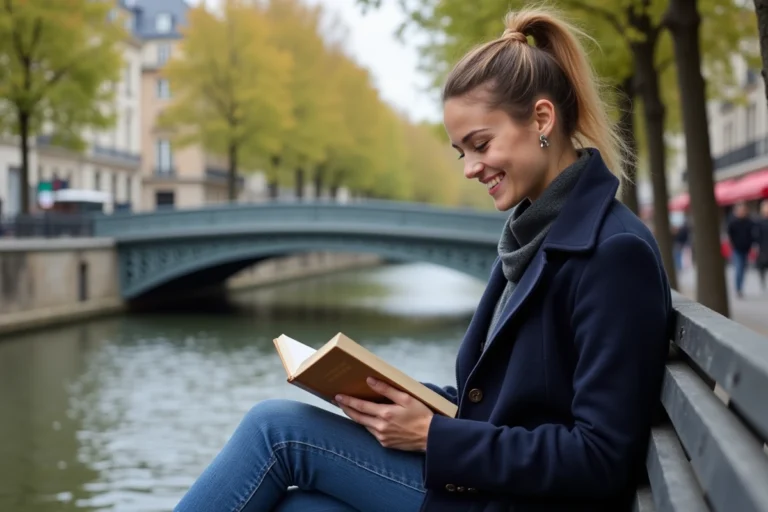 Jeune femme lisant au canal SaintMartin à Paris